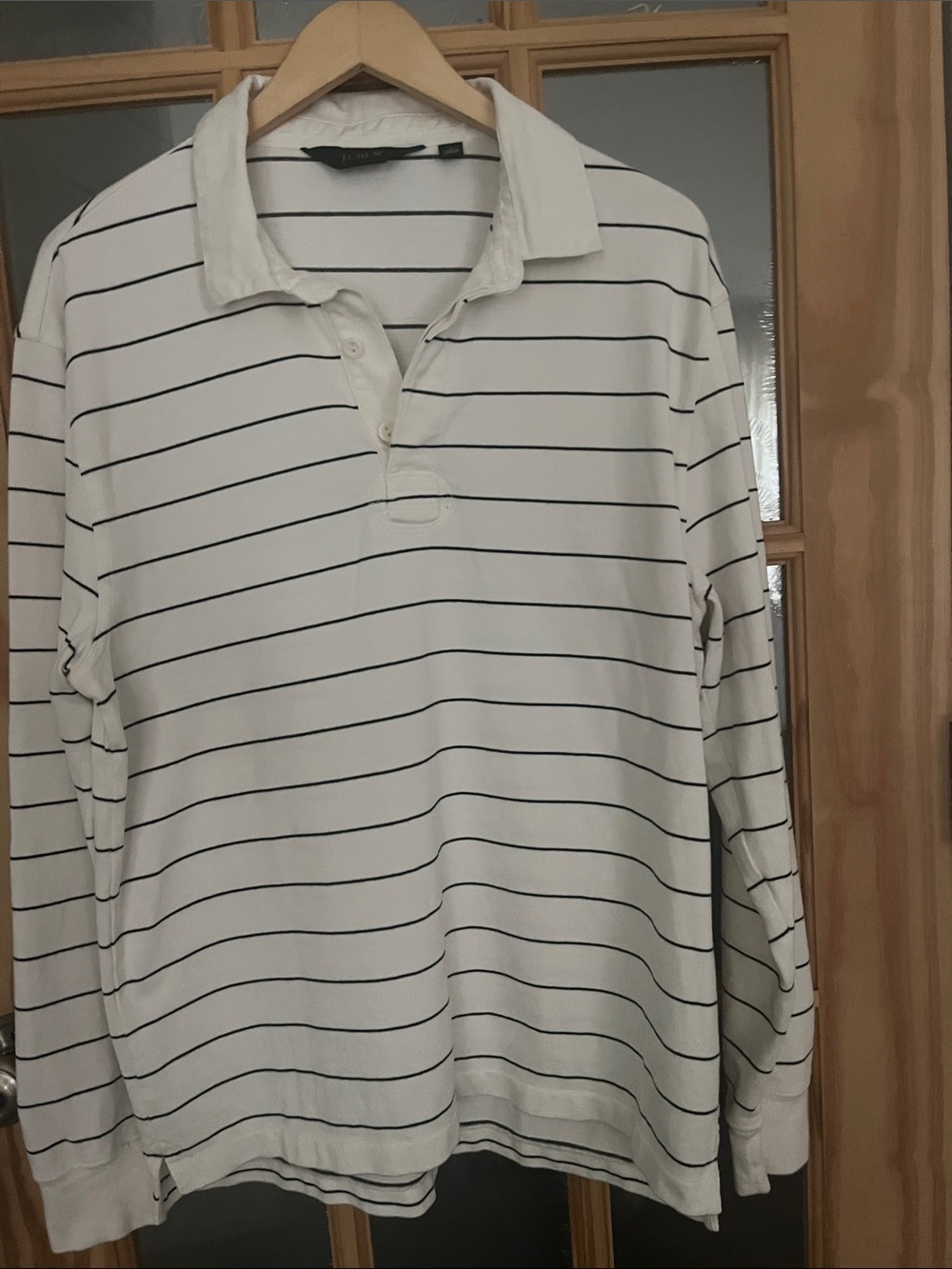 NWOT J. Crew Long sleeve cotton knit Rugby polo shirt mens, striped cream, black